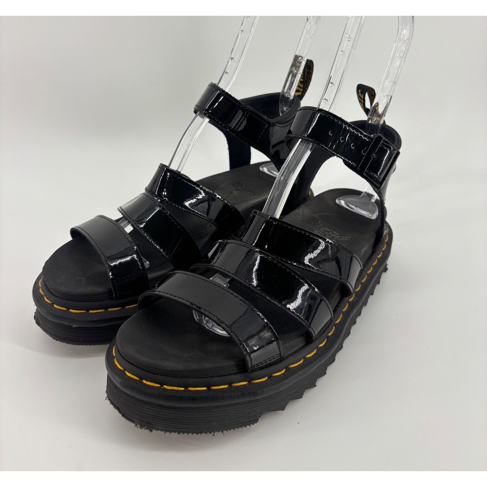 Dr. Martens Blaire Sandals Women's 8 Black Patent Platform Gladiator Strappy